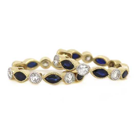 Yellow Gold Blue Sapphire and Diamond Hoop Earrings