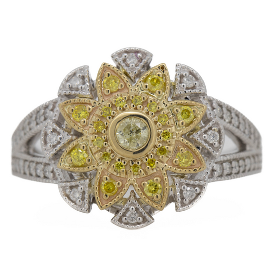 White/Yellow Gold Fancy Yellow Diamond and Diamond Decorative Split Band Ring