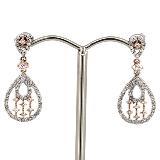 White & Rose Gold Pink Diamond Drop Earrings