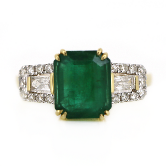 2.62ct Yellow Gold Emerald and Diamond Dress Ring