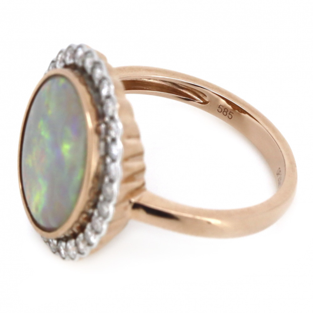Rose Gold Australian Andamooka Opal & Diamond Halo Ring