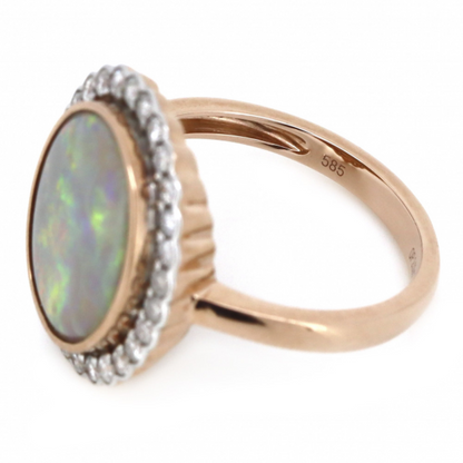 Rose Gold Australian Andamooka Opal & Diamond Halo Ring