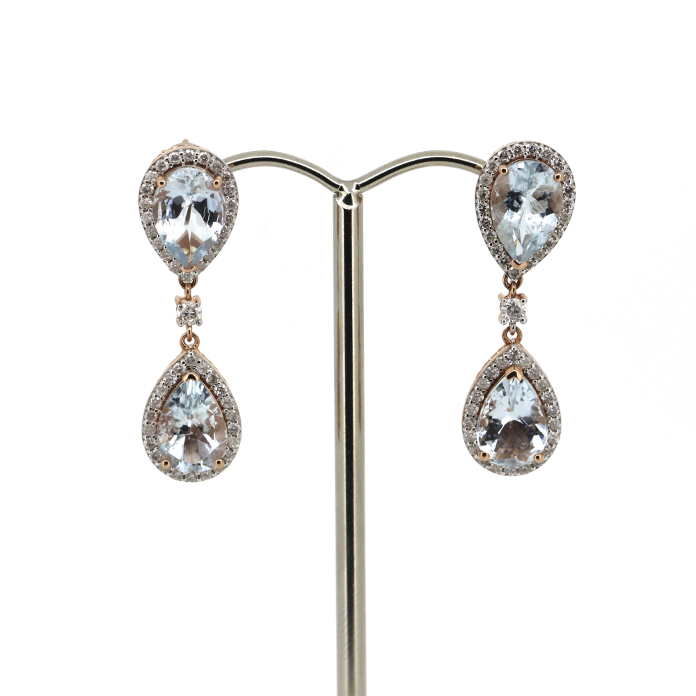 6.71ct Aquamarine and Diamond Drop Earrings