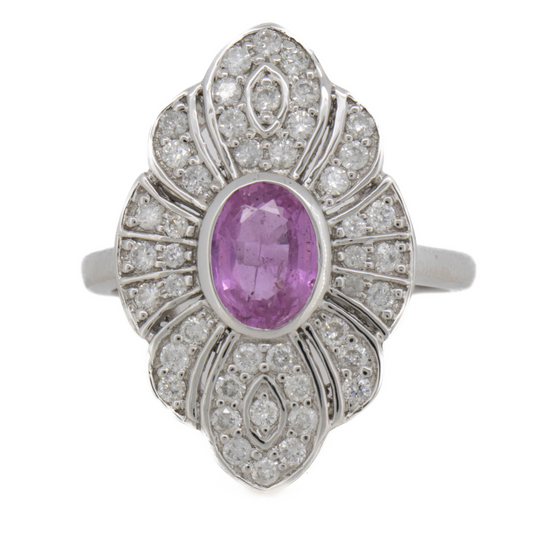 1.02ct White Gold Pink Sapphire and Diamond Antique Style Ring