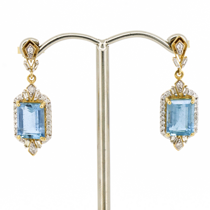 Yellow Gold Aquamarine and Diamond Drop Earrings