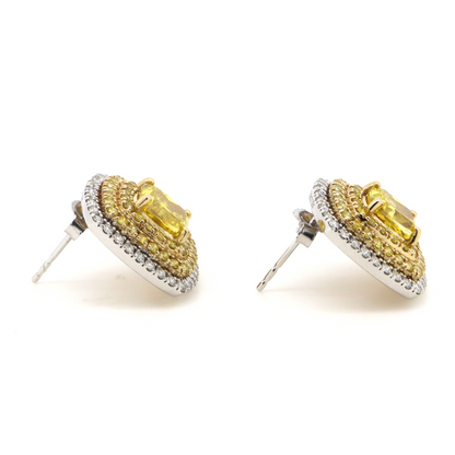White/Yellow Gold Fancy Yellow Diamond Triple Halo Earrings