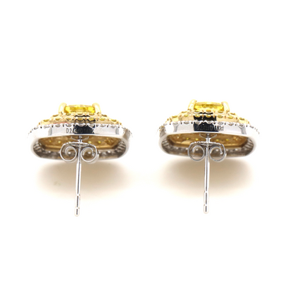White/Yellow Gold Fancy Yellow Diamond Triple Halo Earrings