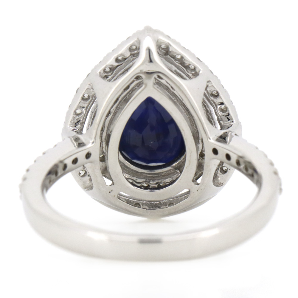 2.04ct Pear cut White Gold Blue Sapphire and Diamond Double Halo Ring