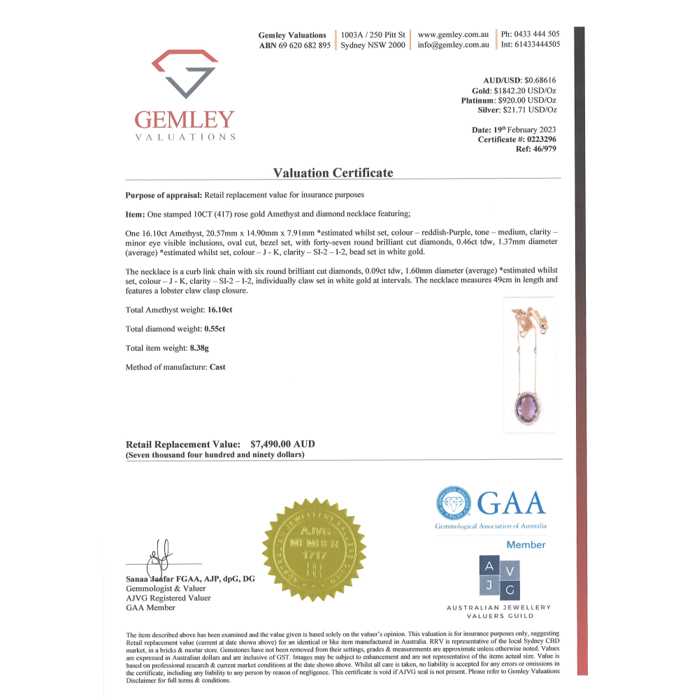 Rose Gold Amethyst & Diamond Halo Necklace