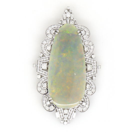 White Gold, 13.42ct Andamooka Opal and Diamond, Antique Inspired Pendant