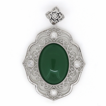 White Gold Jade & Diamond Drop Pendant