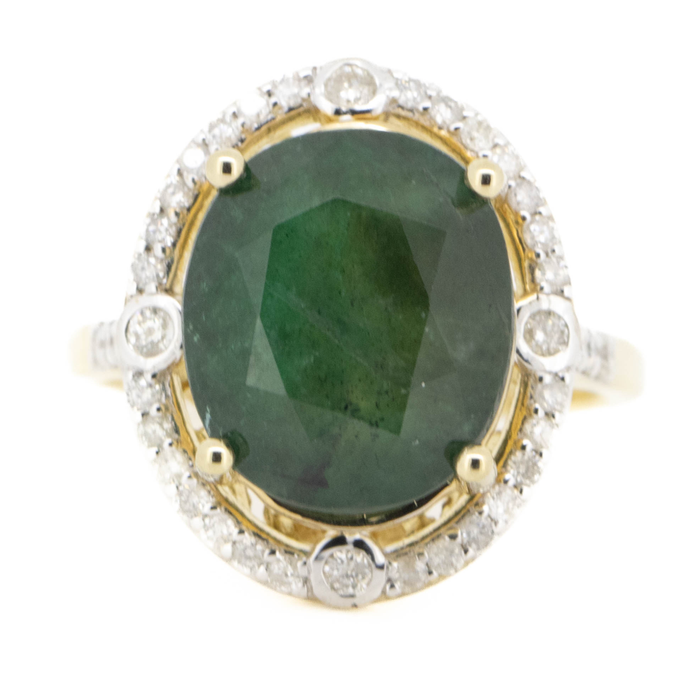 Yellow Gold 7.11ct Zambian Emerald and Diamond Cocktail Ring