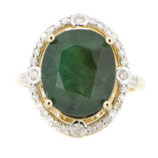 Yellow Gold 7.11ct Zambian Emerald and Diamond Cocktail Ring