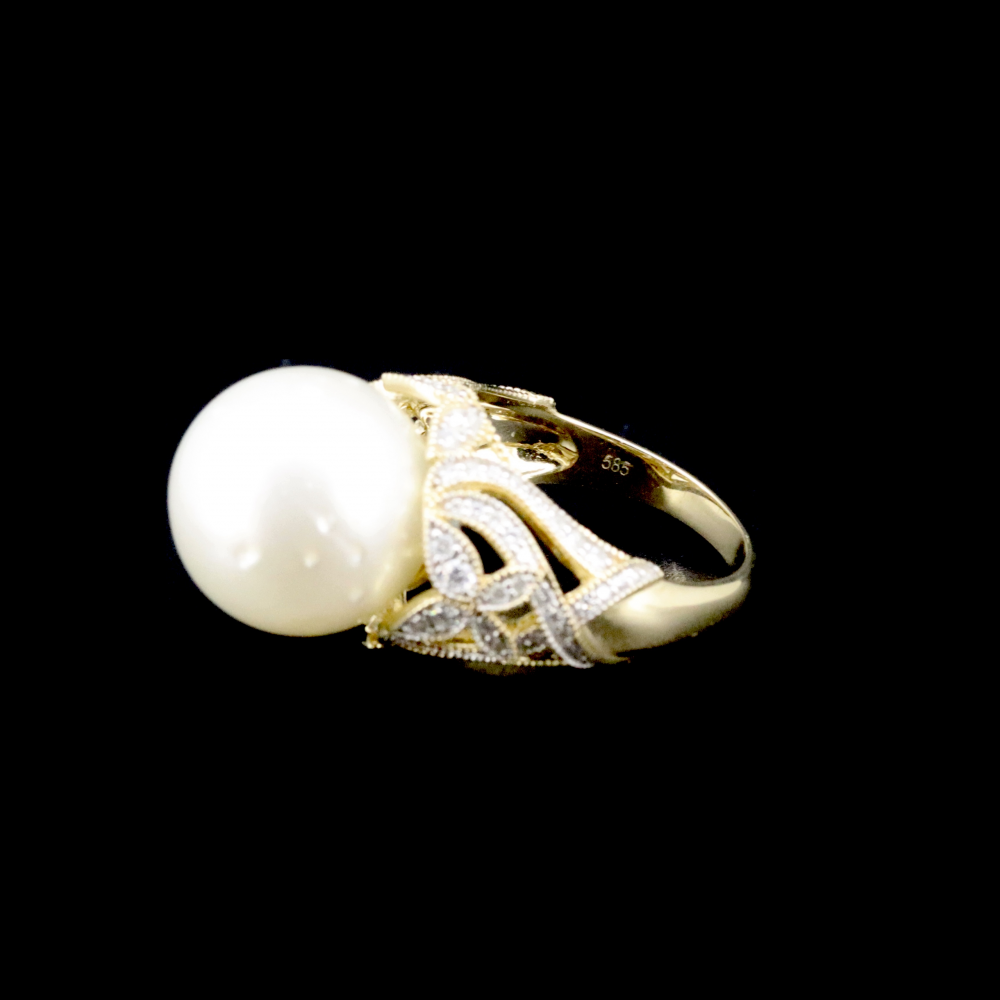 White Cultured South Sea Pearl and Diamond Cocktail Ring