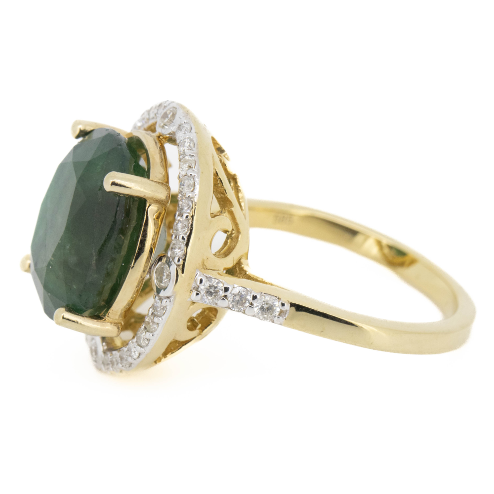 Yellow Gold 7.11ct Zambian Emerald and Diamond Cocktail Ring
