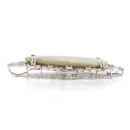 White Gold, 13.42ct Andamooka Opal and Diamond, Antique Inspired Pendant