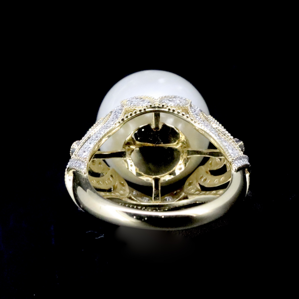 White Cultured South Sea Pearl and Diamond Cocktail Ring