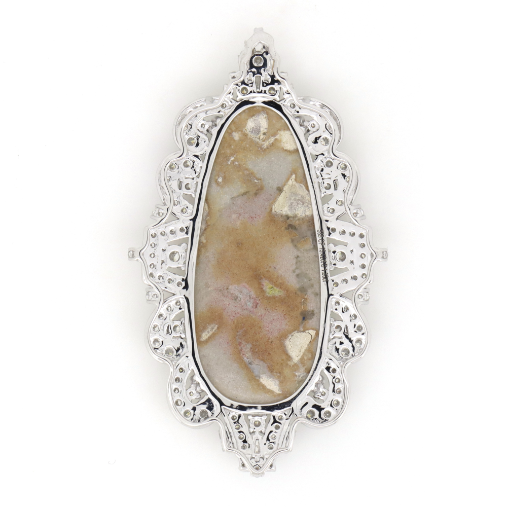 White Gold, 13.42ct Andamooka Opal and Diamond, Antique Inspired Pendant