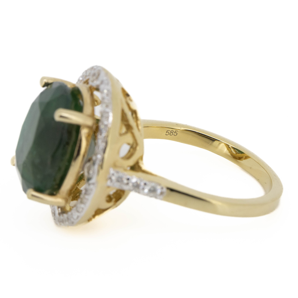 Yellow Gold 7.11ct Zambian Emerald and Diamond Cocktail Ring