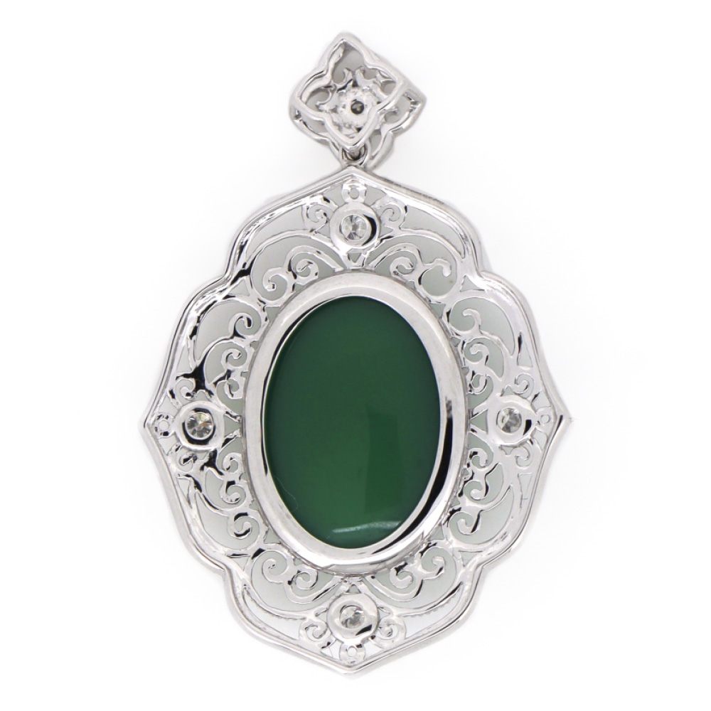 White Gold Jade & Diamond Drop Pendant