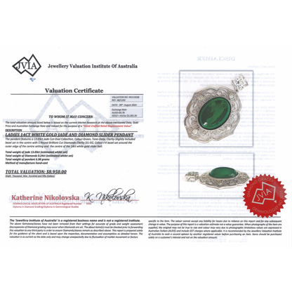 White Gold Jade & Diamond Drop Pendant