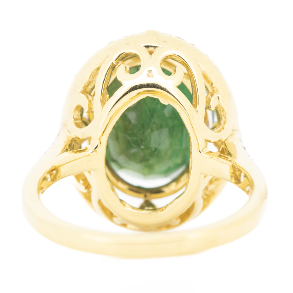 Yellow Gold 7.11ct Zambian Emerald and Diamond Cocktail Ring