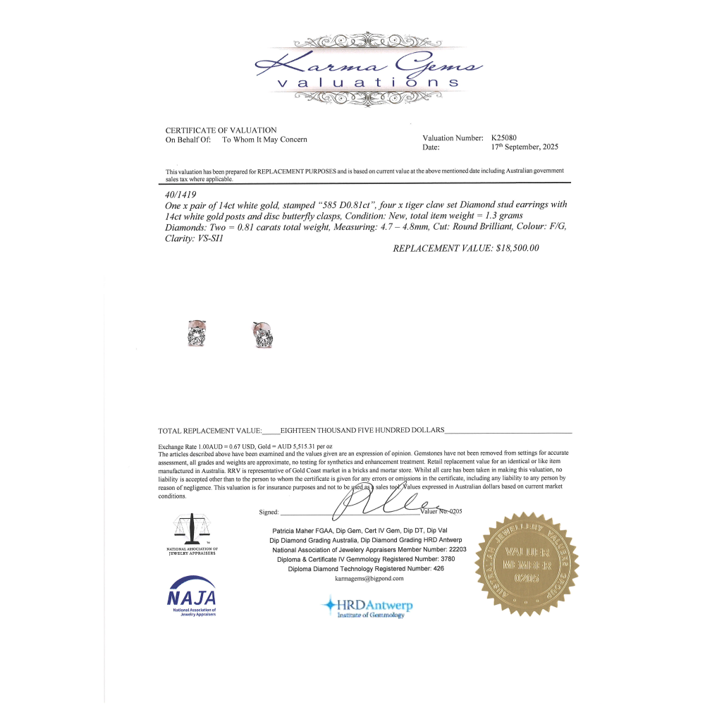 White Gold 0.81ct TDW Diamond Stud Earrings