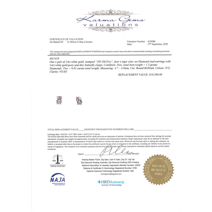 White Gold 0.81ct TDW Diamond Stud Earrings