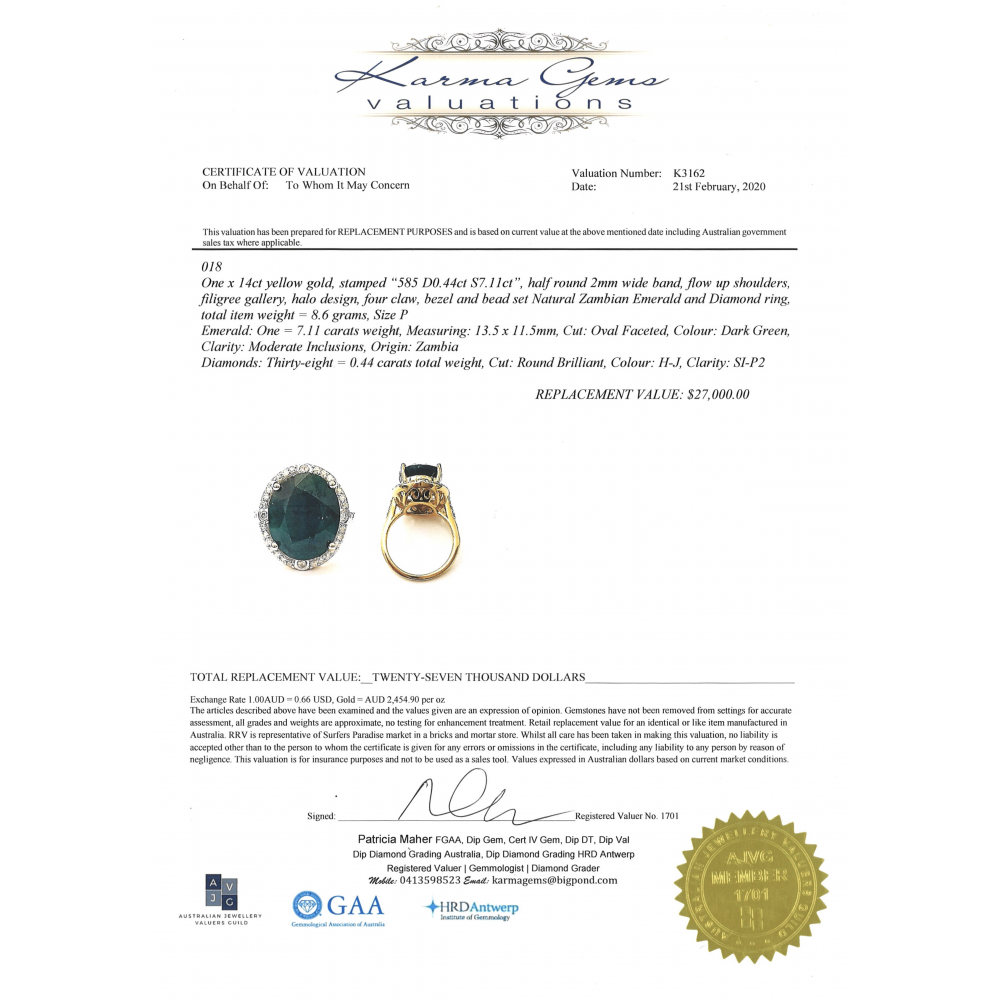 Yellow Gold 7.11ct Zambian Emerald and Diamond Cocktail Ring