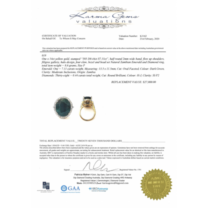 Yellow Gold 7.11ct Zambian Emerald and Diamond Cocktail Ring