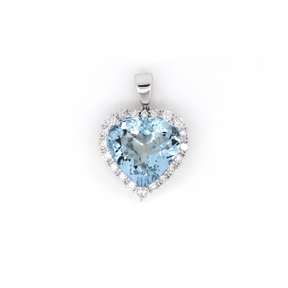 Aquamarine and Diamond Halo Heart Pendant