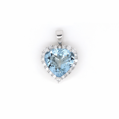 Aquamarine and Diamond Halo Heart Pendant