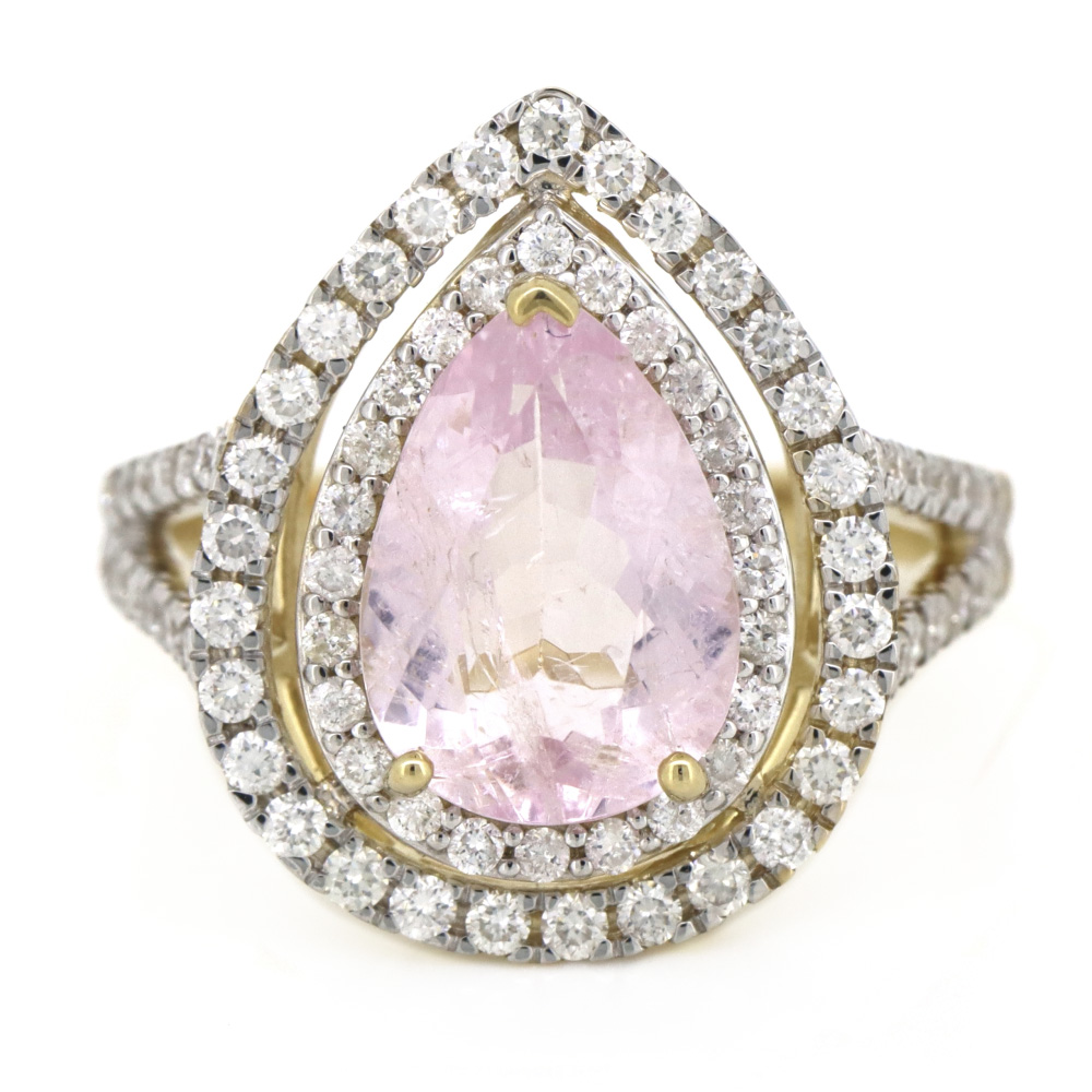 Yellow Gold Morganite & Diamond Double Halo Ring