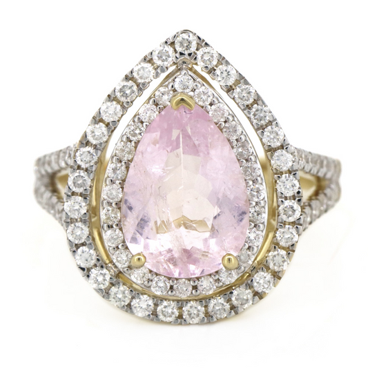 Yellow Gold Morganite & Diamond Double Halo Ring