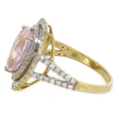 Yellow Gold Morganite & Diamond Double Halo Ring