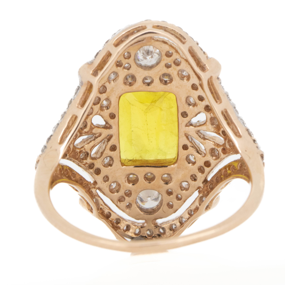 2.15ct Rose Gold Yellow Sapphire and Diamond Art Deco Inspired Statement Ring