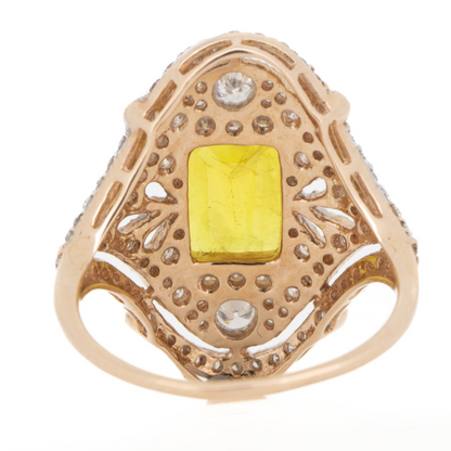 2.15ct Rose Gold Yellow Sapphire and Diamond Art Deco Inspired Statement Ring