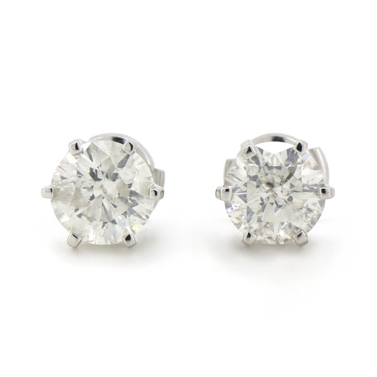 White Gold, 4.17ct TDW Diamond Solitaire Stud Earrings