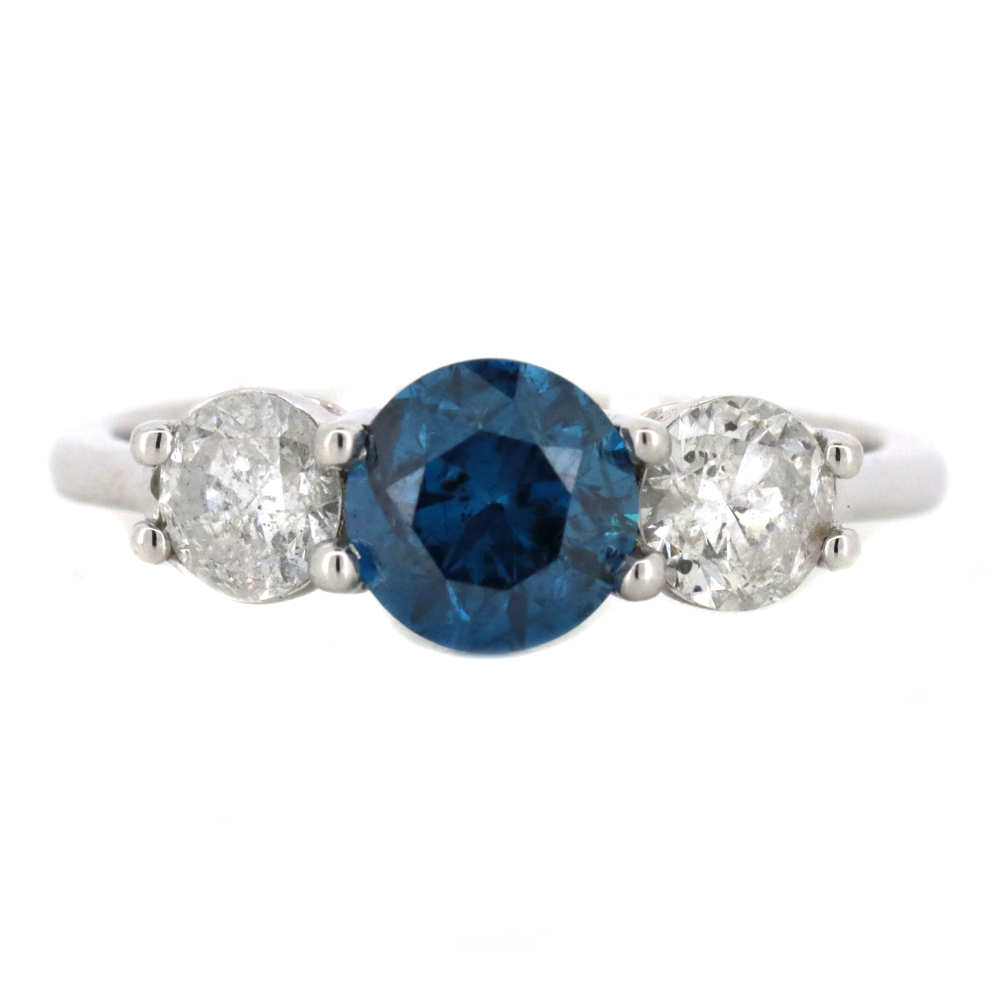 White Gold Blue Diamond Trilogy Ring