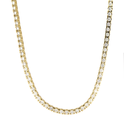 Yellow Gold Half Diamond Tennis Necklace