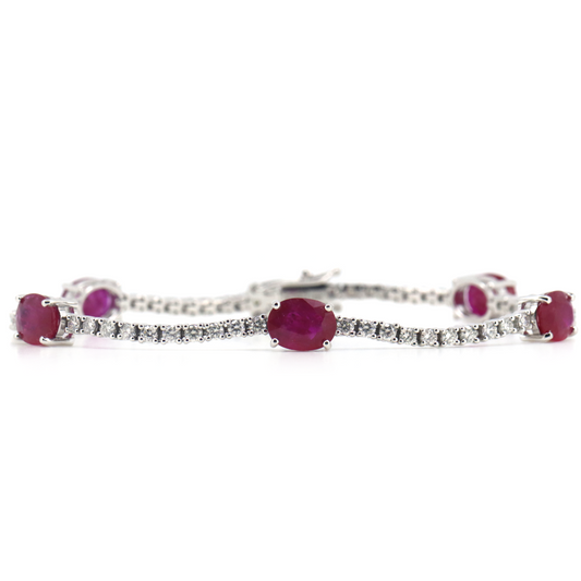 7.02ct White Gold Ruby and Diamond Line Bracelet