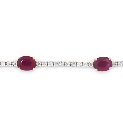 7.02ct White Gold Ruby and Diamond Line Bracelet