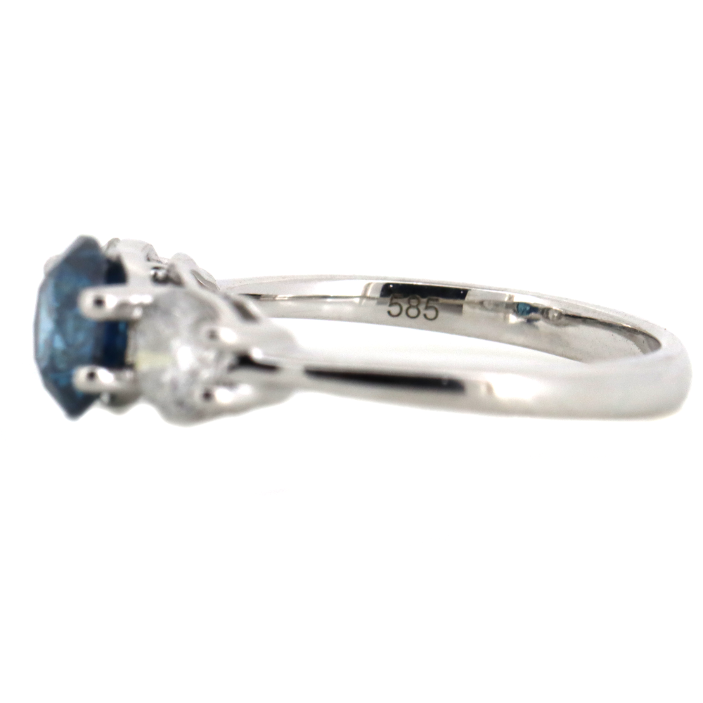White Gold Blue Diamond Trilogy Ring