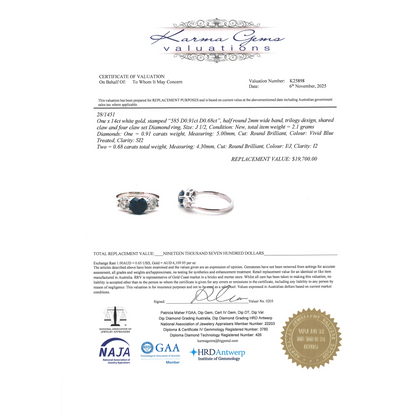 White Gold Blue Diamond Trilogy Ring