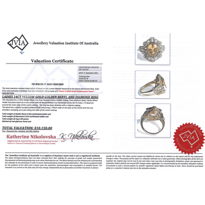 Yellow Gold Golden Beryl and Diamond Antique Inspired Ring