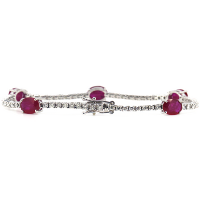 7.02ct White Gold Ruby and Diamond Line Bracelet