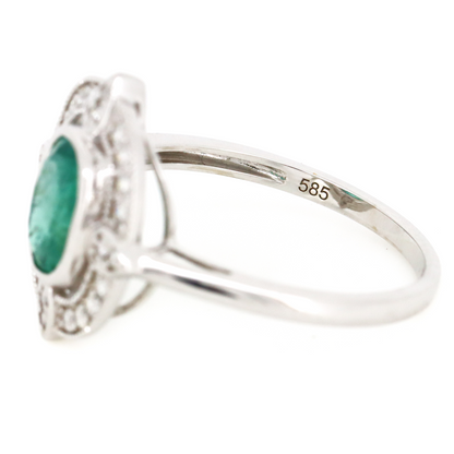 1.43ct White Gold Emerald and Diamond Halo Ring