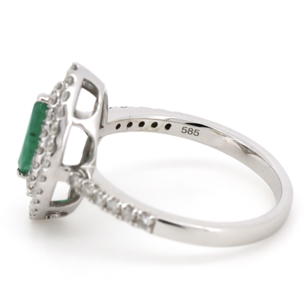 White Gold Emerald and Diamond Double Halo Ring