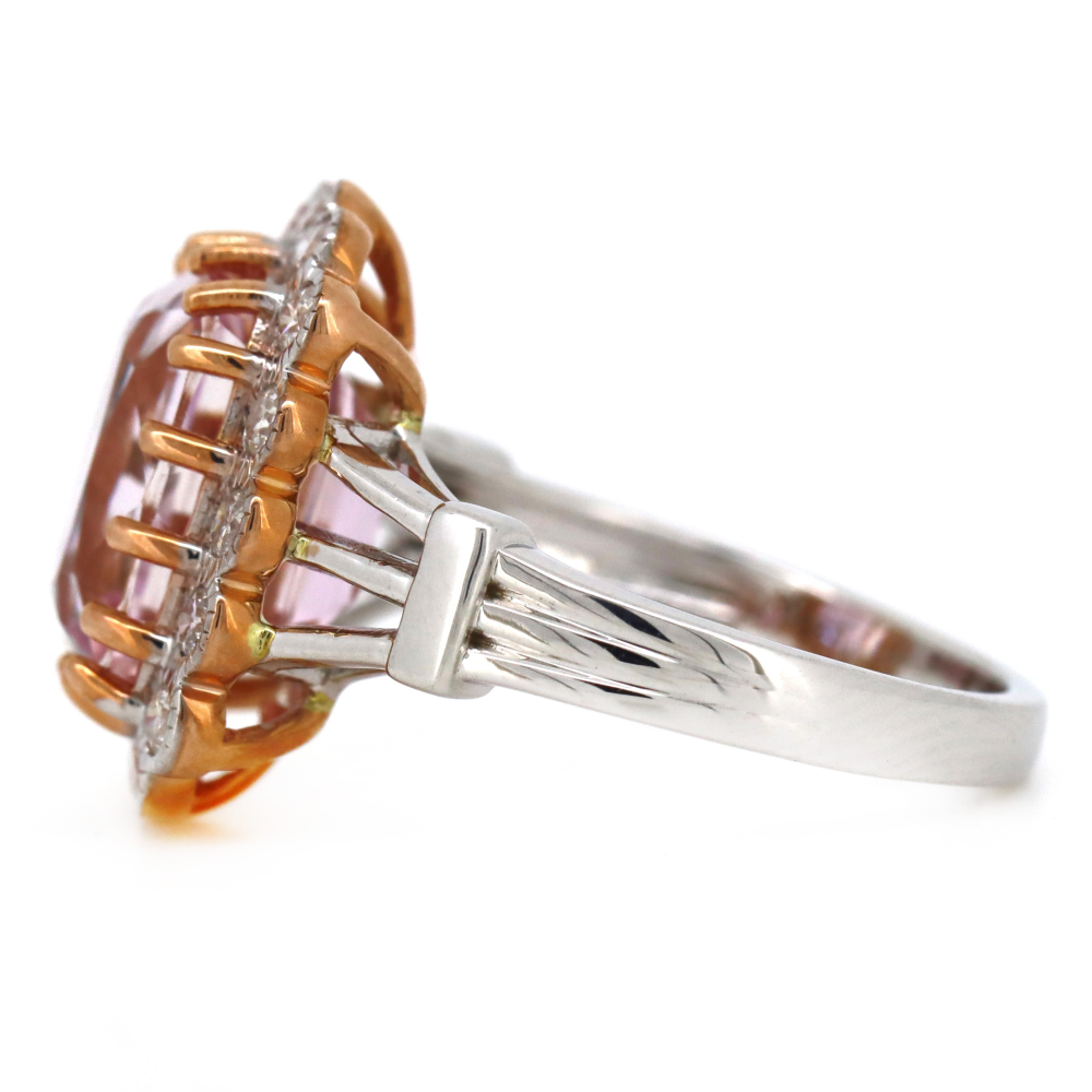 White/Rose Gold Kunzite & Diamond Halo Ring
