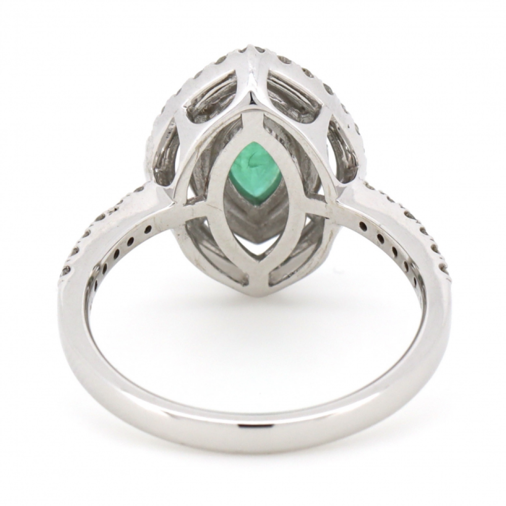 White Gold Emerald and Diamond Double Halo Ring
